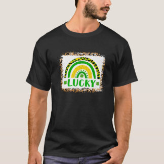 Cute Lucky Leopard Shamrock Leaf Rainbow Saint Pat T-Shirt