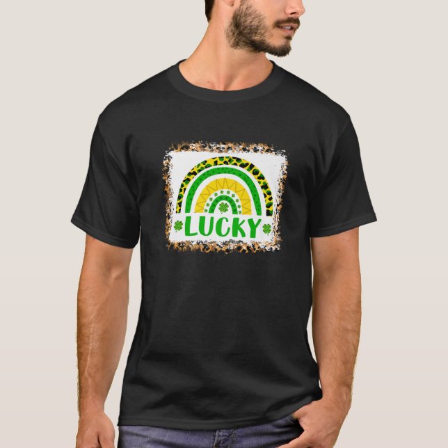 Cute Lucky Leopard Shamrock Leaf Rainbow Saint Pat T-Shirt (Front)