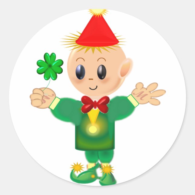 Cute lucky leprechaun with clover classic round sticker (Front)