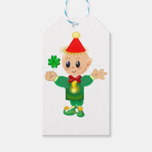 Cute lucky leprechaun with clover gift tags