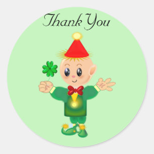 Cute lucky leprechaun with clover Thank You Square Classic Round Sticker