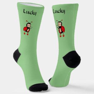 Cute Lucky Red Ladybug on Light Green Socks