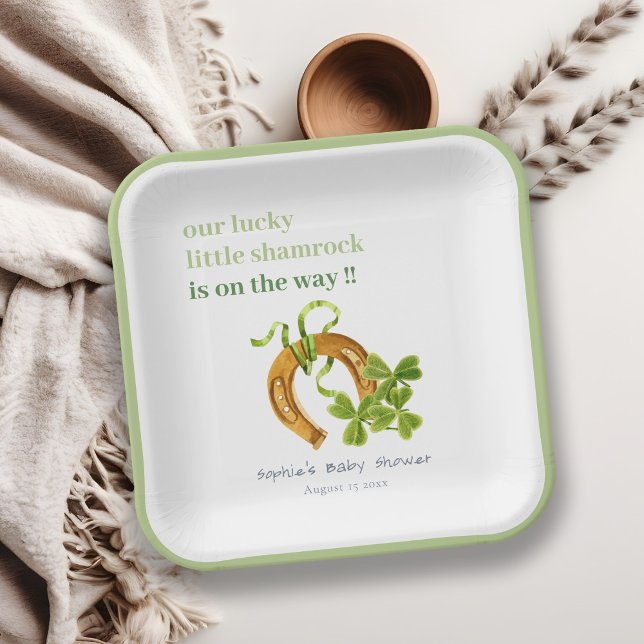 Cute Lucky Shamrock St Patrick's Day Baby Shower Paper Plate (Creator Uploaded)