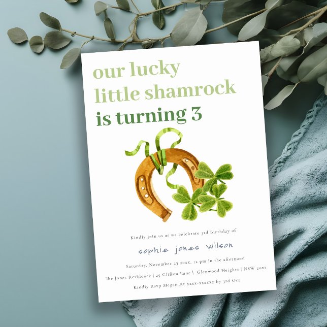Cute Lucky Shamrock St Patrick's Day Kids Birthday Invitation (Creator Uploaded)