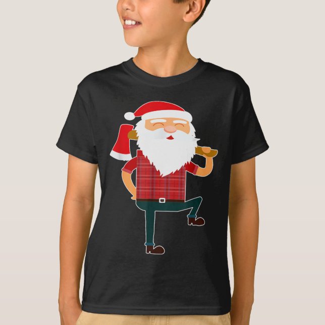 Cute Lumberjack Santa Funny Ugly Christmas Axe Hat T-Shirt (Front)