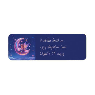 Cute Luminous Blonde Fairy Sitting on the Moon Return Address Label