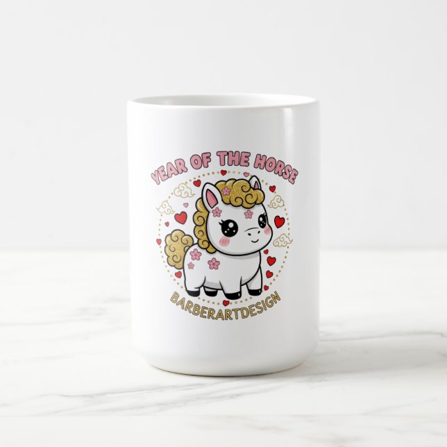 Cute Lunar Year of the Horse 2026 Floral Heart Cof Coffee Mug (Center)