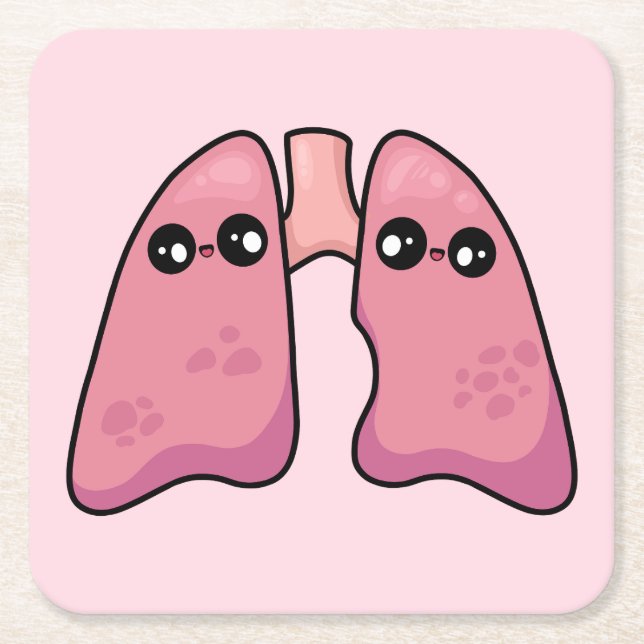 Cute Lungs - Human Biology Square Paper Coaster (Front)