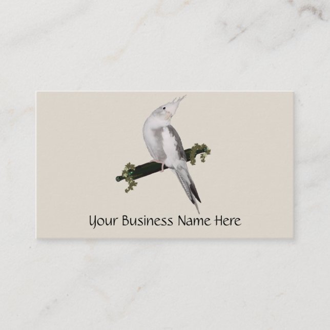 Cute Lutino Cockatiel Bird Ivy Perch Animal Business Card (Front)
