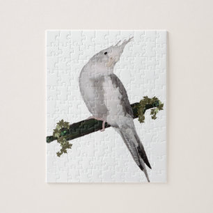 Cute Lutino Cockatiel Bird Ivy Perch Animal Jigsaw Puzzle