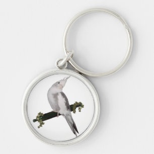 Cute Lutino Cockatiel Bird Ivy Perch Animal Key Ring