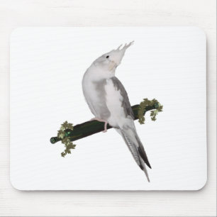 Cute Lutino Cockatiel Bird Ivy Perch Animal Mouse Pad