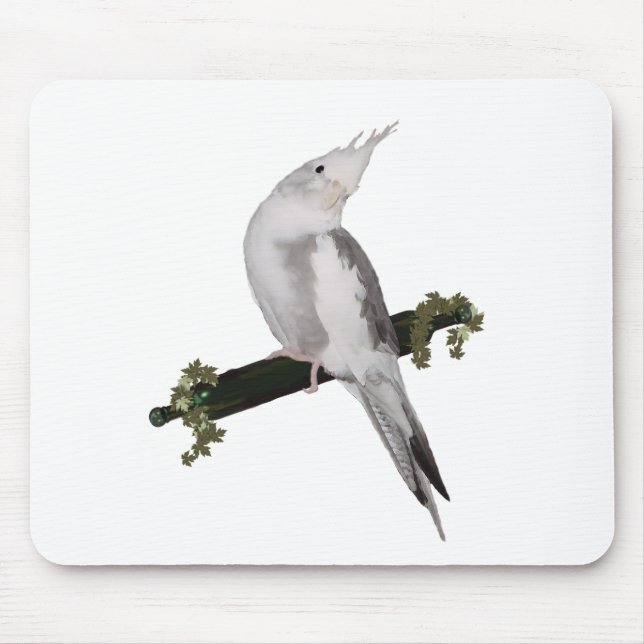 Cute Lutino Cockatiel Bird Ivy Perch Animal Mouse Pad (Front)