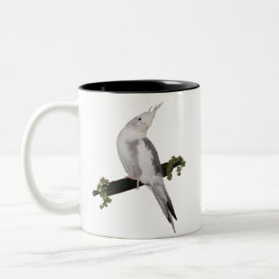 Cute Lutino Cockatiel Bird Ivy Perch Animal Two-Tone Coffee Mug