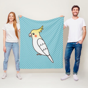Cute Lutino Cockatiel Cartoon Bird Illustration Fleece Blanket