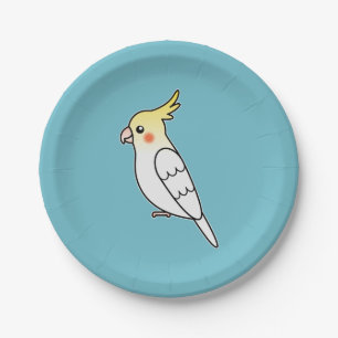Cute Lutino Cockatiel Cartoon Bird Illustration Paper Plate