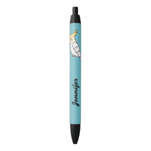 Cute Lutino Cockatiel Cartoon Bird With Name Black Ink Pen