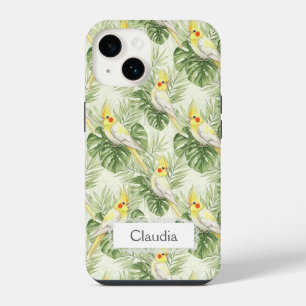 Cute Lutino Cockatiel Tropical Plants Custom iPhone 14 Case