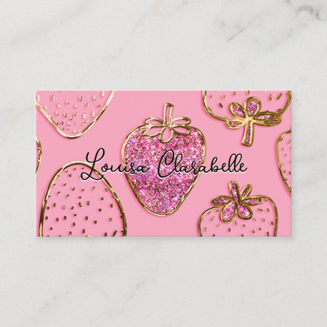 Cute Luxury Blush Pink Strawberry Pattern Business Card (Front)