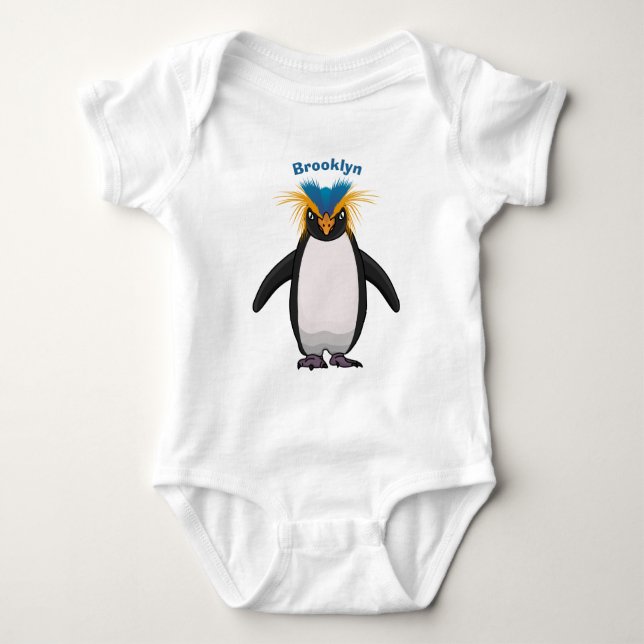 Cute macaroni penguin cartoon illustration baby bodysuit (Front)