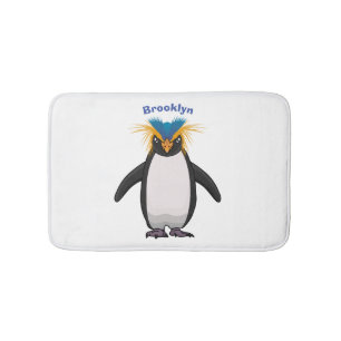 Cute macaroni penguin cartoon illustration bath mat