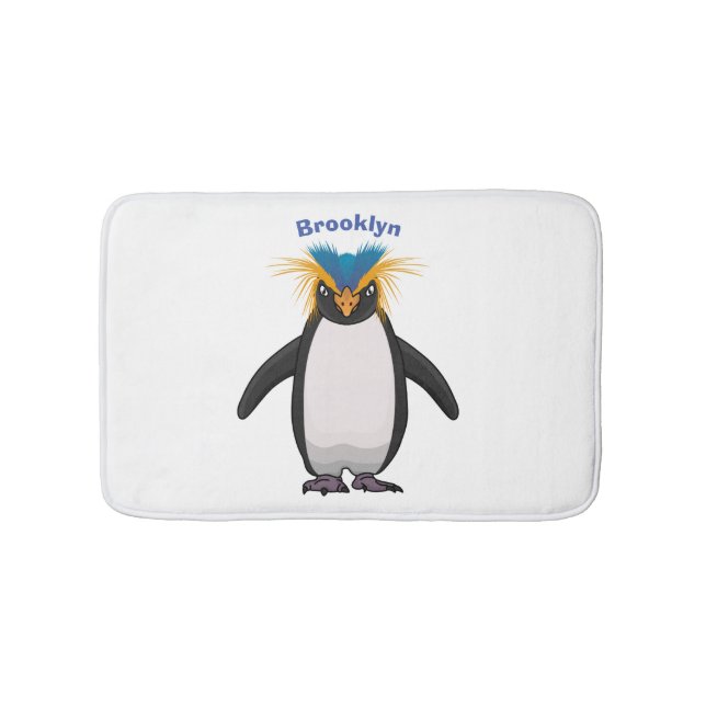 Cute macaroni penguin cartoon illustration bath mat (Front)