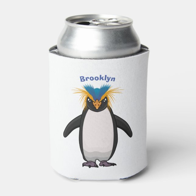 Cute macaroni penguin cartoon illustration can cooler (Can Front)