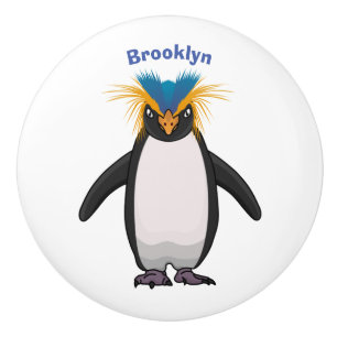 Cute macaroni penguin cartoon illustration ceramic knob