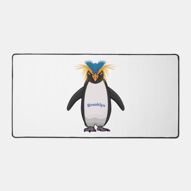 Cute macaroni penguin cartoon illustration desk mat (Front)