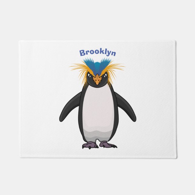Cute macaroni penguin cartoon illustration doormat (Front)