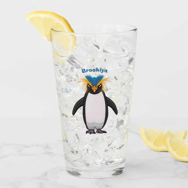 Cute macaroni penguin cartoon illustration glass (Front Ice)