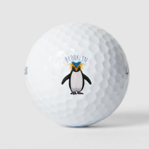 Cute macaroni penguin cartoon illustration golf balls