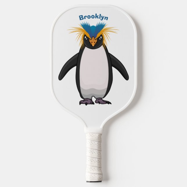 Cute macaroni penguin cartoon illustration  pickleball paddle (Front)
