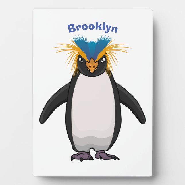Cute macaroni penguin cartoon illustration plaque (Front)