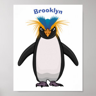 Cute macaroni penguin cartoon illustration poster
