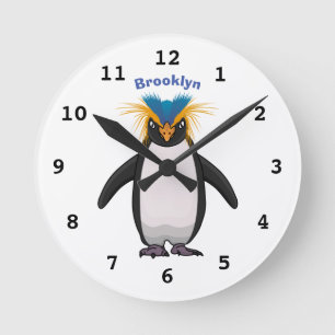 Cute macaroni penguin cartoon illustration round clock