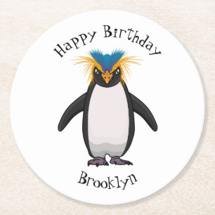 Cute macaroni penguin cartoon illustration round paper coaster