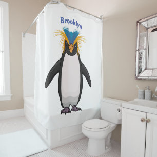 Cute macaroni penguin cartoon illustration shower curtain