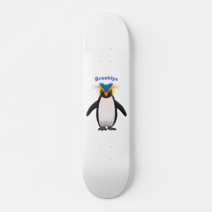 Cute macaroni penguin cartoon illustration skateboard