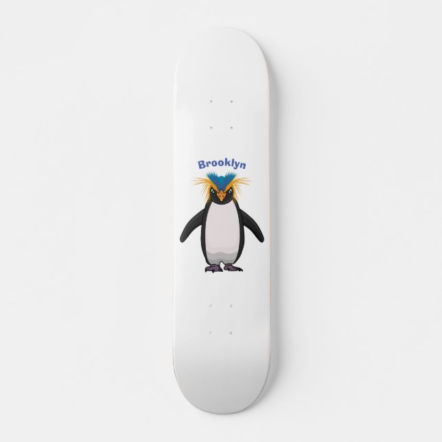 Cute macaroni penguin cartoon illustration skateboard (Front)