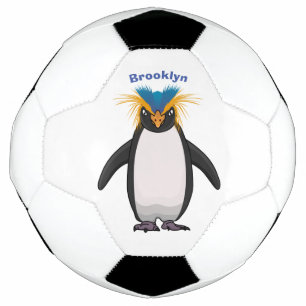 Cute macaroni penguin cartoon illustration soccer ball