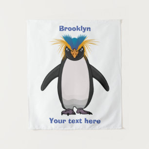 Cute macaroni penguin cartoon illustration tapestry