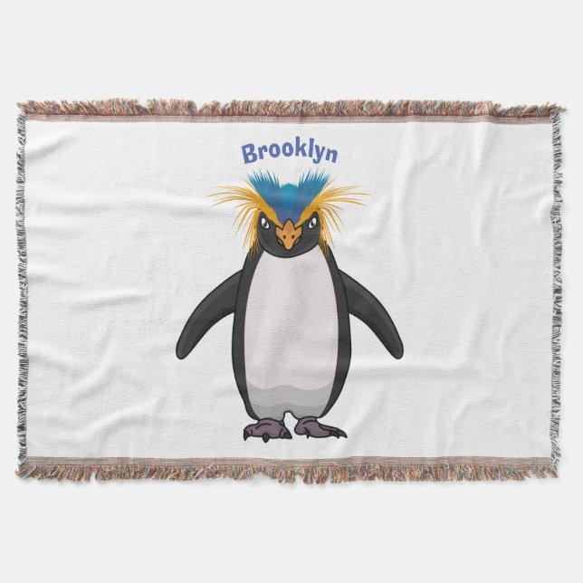 Cute macaroni penguin cartoon illustration throw blanket (Front)