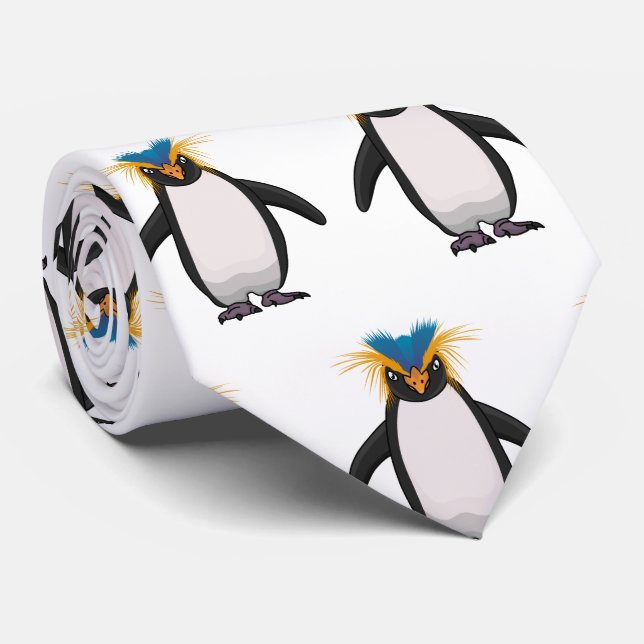Cute macaroni penguin cartoon illustration tie (Rolled)