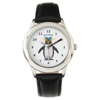 Cute macaroni penguin cartoon illustration watch