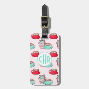 Cute Macarons and Cappuccino Pastel Monogram Luggage Tag