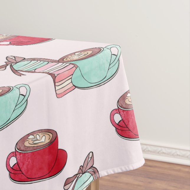 Cute Macarons and Cappuccino | Pastel | Monogram Tablecloth (In Situ)