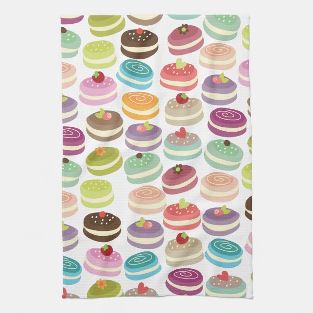 Cute Macarons Pattern Tea Towel (Vertical)
