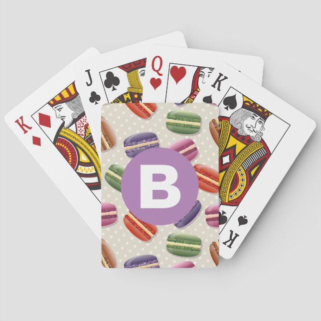 Cute Macaroon Pattern Dotty Lilac Monogram Playing Cards (Back)