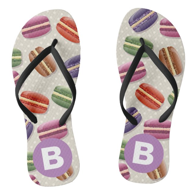 Cute Macaroon Pattern Dotty Purple Monogram Thongs (Footbed)